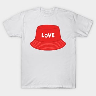 Red bucket hat with love text T-Shirt